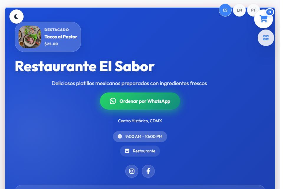 Menú digital del restaurante de demostración El Sabor